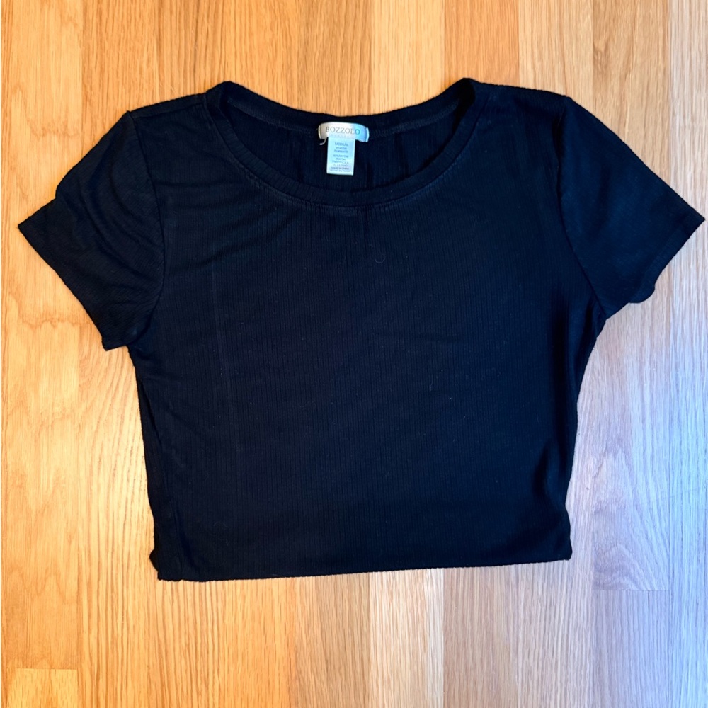 Bozzolo Classic Cropped Black Short Sleeve Tee